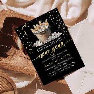 Black Gold Cheers New Years Eve Party  Invitation