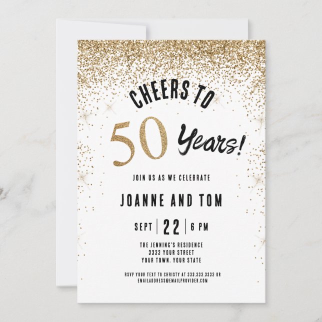 Black Gold Cheers to 50 Years Wedding Anniversary  Invitation (Front)