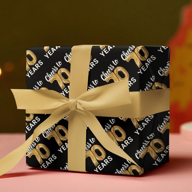 Black Gold Cheers to 70 Years Birthday Wrapping Paper Sheet (Creator Uploaded)