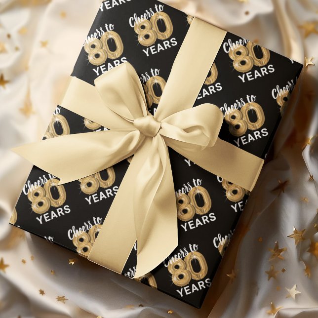 Black Gold Cheers to 80 Years Birthday Wrapping Paper Sheet (Creator Uploaded)