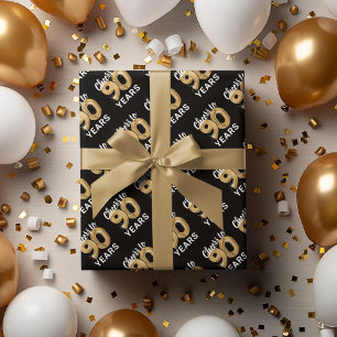 Black Gold Cheers to 90 Years Birthday Wrapping Paper Sheet