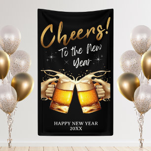 Black & Gold Cheers to New Years Eve Party 2024 Banner