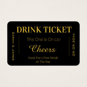 Black & Gold Cheers Wedding Drink Voucher Ticket