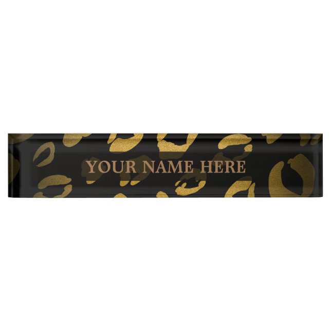 Black & Gold Cheetah Leopard Glam Personalised Nameplate (Front)