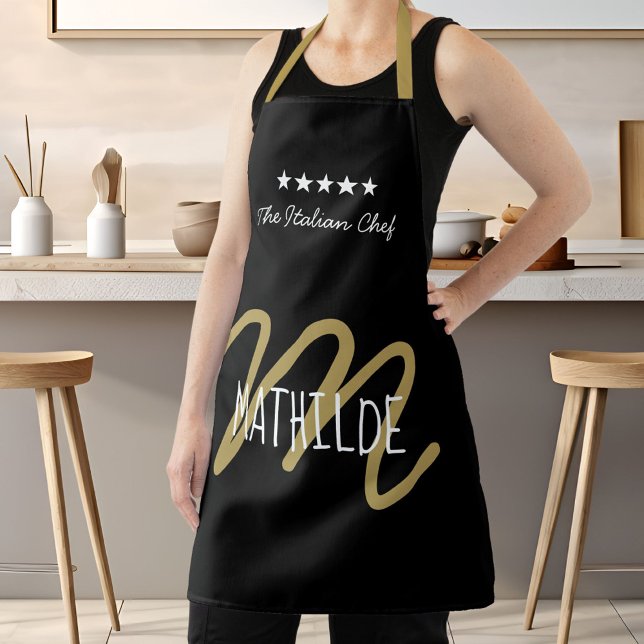Black Gold Chef Monogram Bold Typography Apron (Chef Monogram Black Gold Modern Typography Name Apron)