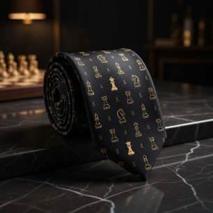 Black Gold Chess Tie