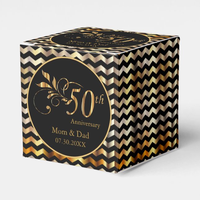 Black & Gold Chevron 50th Wedding Anniversary Favour Box (Front Side)