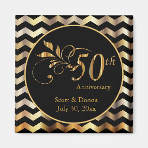 Black & Gold Chevron 50th Wedding Anniversary Magnet