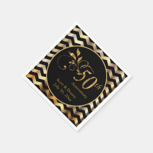 Black & Gold Chevron 50th Wedding Anniversary Napkin