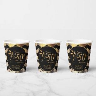 Black & Gold Chevron 50th Wedding Anniversary Paper Cups