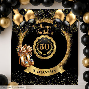 Black Gold Chic 50th Birthday Party Backdrop Tapestry