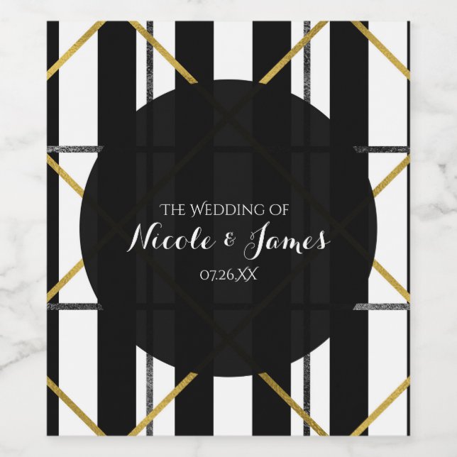 Black & Gold Chic Glam Geometric Elegant Wine Wine Label (Single Label)