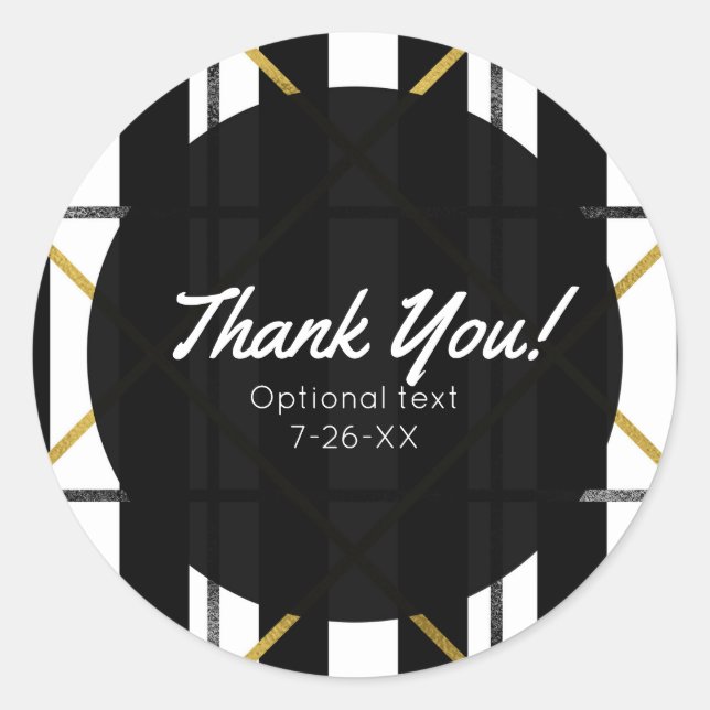 Black & Gold Chic Glam Geometric  Party Favour Classic Round Sticker (Front)