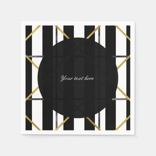 Black & Gold Chic Glam Geometric Party Napkin (Front)