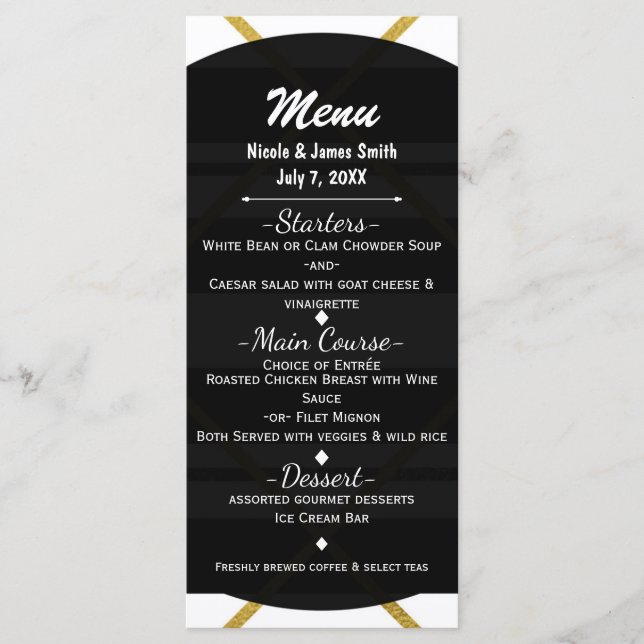 Black & Gold Chic Glam Geometric Wedding Menu (Front)