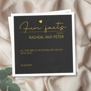 Black Gold Chic Modern Fun Facts Script Wedding Napkin