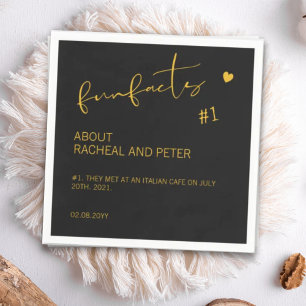 Black Gold Chic Modern Fun Facts Script Wedding Napkin