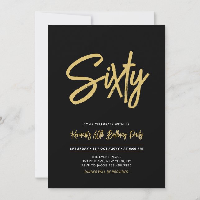 Black & Gold | Chic Sixty 60th Birthday Party Invitation (Front)