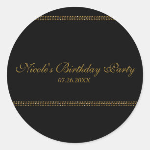 Black & Gold Chic Sparkling Glam Party Favour Classic Round Sticker