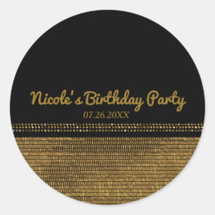 Black & Gold Chic Sparkling Glam Party Favour Classic Round Sticker