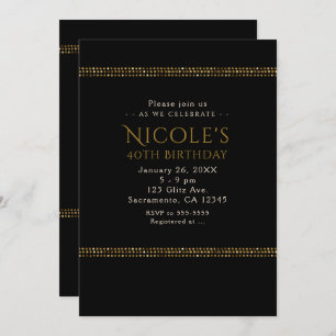 Black & Gold Chic Sparkling Glam Party Invitations