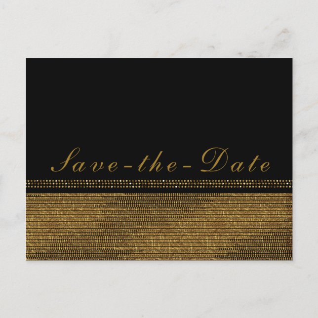 Black  & Gold Chic Sparkling Glam Save the Date Announcement Postcard (Front)