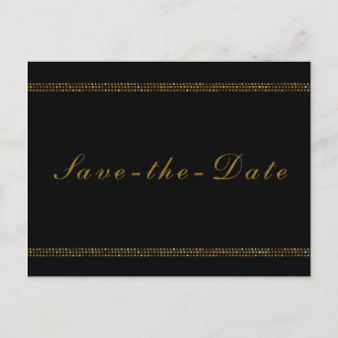 Black  & Gold Chic Sparkling Glam Save the Date Announcement Postcard
