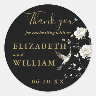 Black Gold Chinoiserie Floral Wedding Thank You Classic Round Sticker