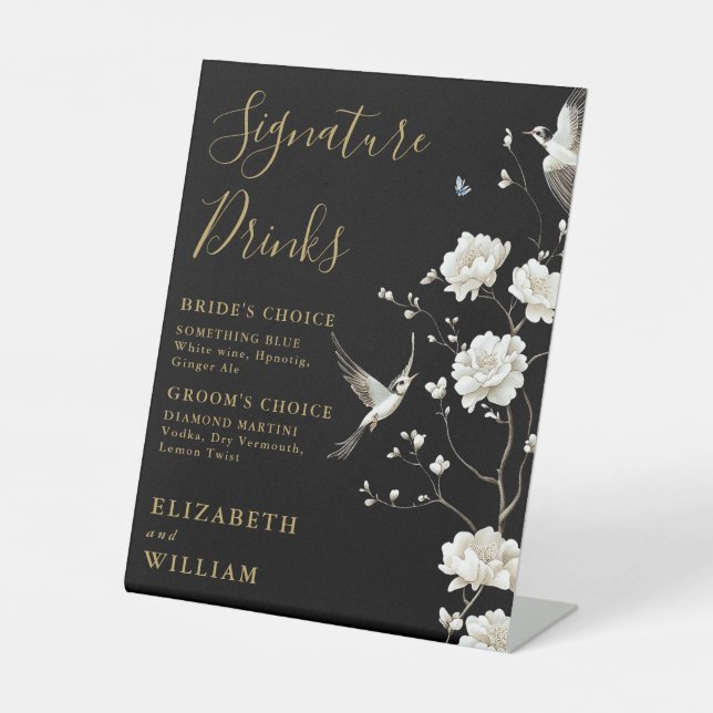 Black Gold Chinoiserie Signature Drinks Wedding Pedestal Sign (Front)