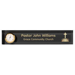 Black / Gold Christian Cross Church Nameplate