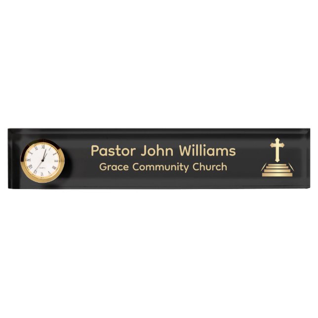 Black / Gold Christian Cross Church Nameplate (Front)