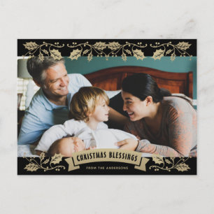 Black Gold Christmas Blessings Christian Photo Holiday Postcard