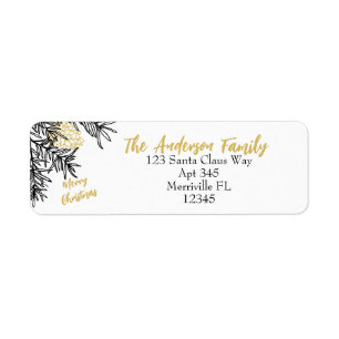 Black Gold Christmas Botanical Return Address