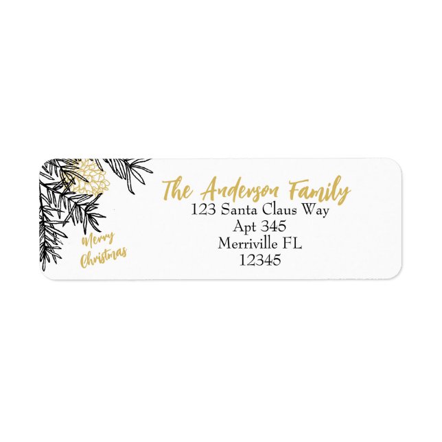 Black Gold Christmas Botanical Return Address (Front)