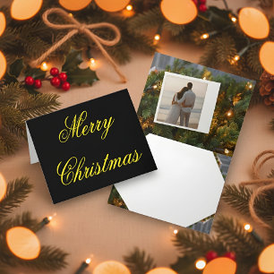Black & Gold Christmas Card with Custom Photo