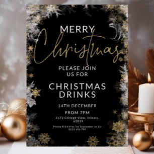 Black & Gold Christmas Drinks Party Invitation