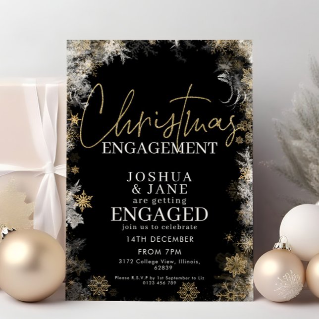 Black & Gold Christmas Engagement Party  Invitation (Creator Uploaded)