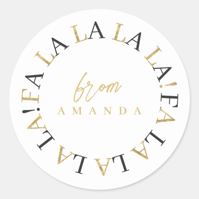 Black Gold Christmas Fa La La ID1009 Classic Round Sticker (Front)