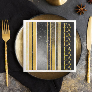 Black Gold Christmas Fa La La Pattern#27 ID1009 Napkin