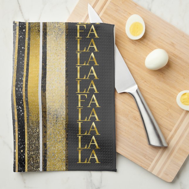 Black Gold Christmas Fa La La Pattern#27 ID1009 Tea Towel (Quarter Fold)