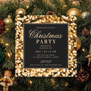 Black & Gold Christmas Glam Lights Holiday Party Invitation