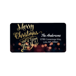 Black & Gold Christmas & Happy New Year Typography Label