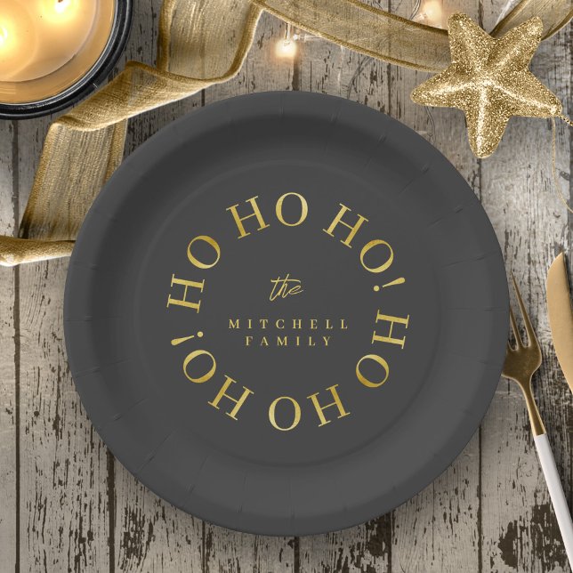 Black Gold Christmas Ho Ho Ho ID1009 Paper Plate (Creator Uploaded)