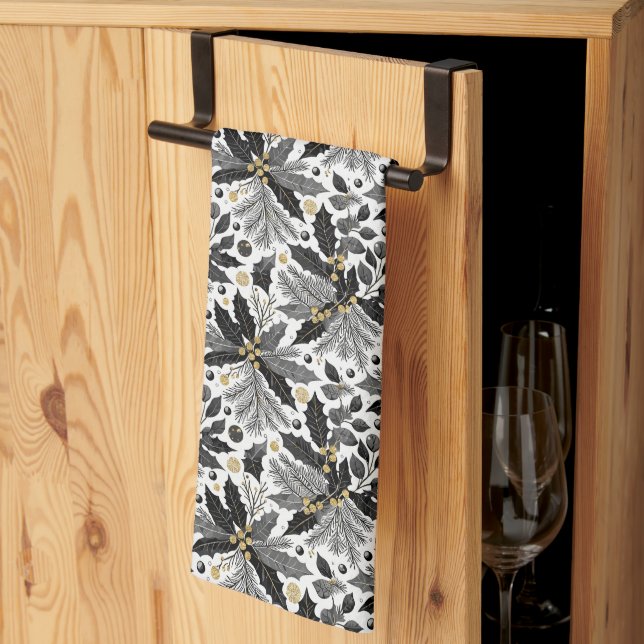 Black Gold Christmas Merry Pattern#17 ID1009 Tea Towel (Thirds Fold)