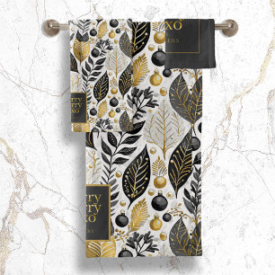 Black Gold Christmas Merry Pattern#21 ID1009 Bath Towel Set