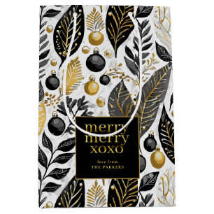 Black Gold Christmas Merry Pattern#21 ID1009 Medium Gift Bag