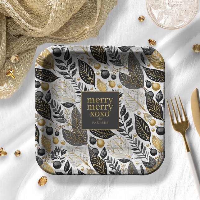 Black Gold Christmas Merry Pattern#21 ID1009 Paper Plate (Creator Uploaded)