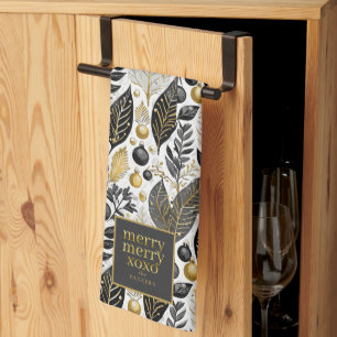 Black Gold Christmas Merry Pattern#21 ID1009 Tea Towel