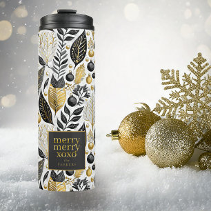 Black Gold Christmas Merry Pattern#21 ID1009 Thermal Tumbler