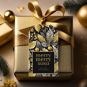 Black Gold Christmas Merry Pattern#22 ID1009 Gift Tags